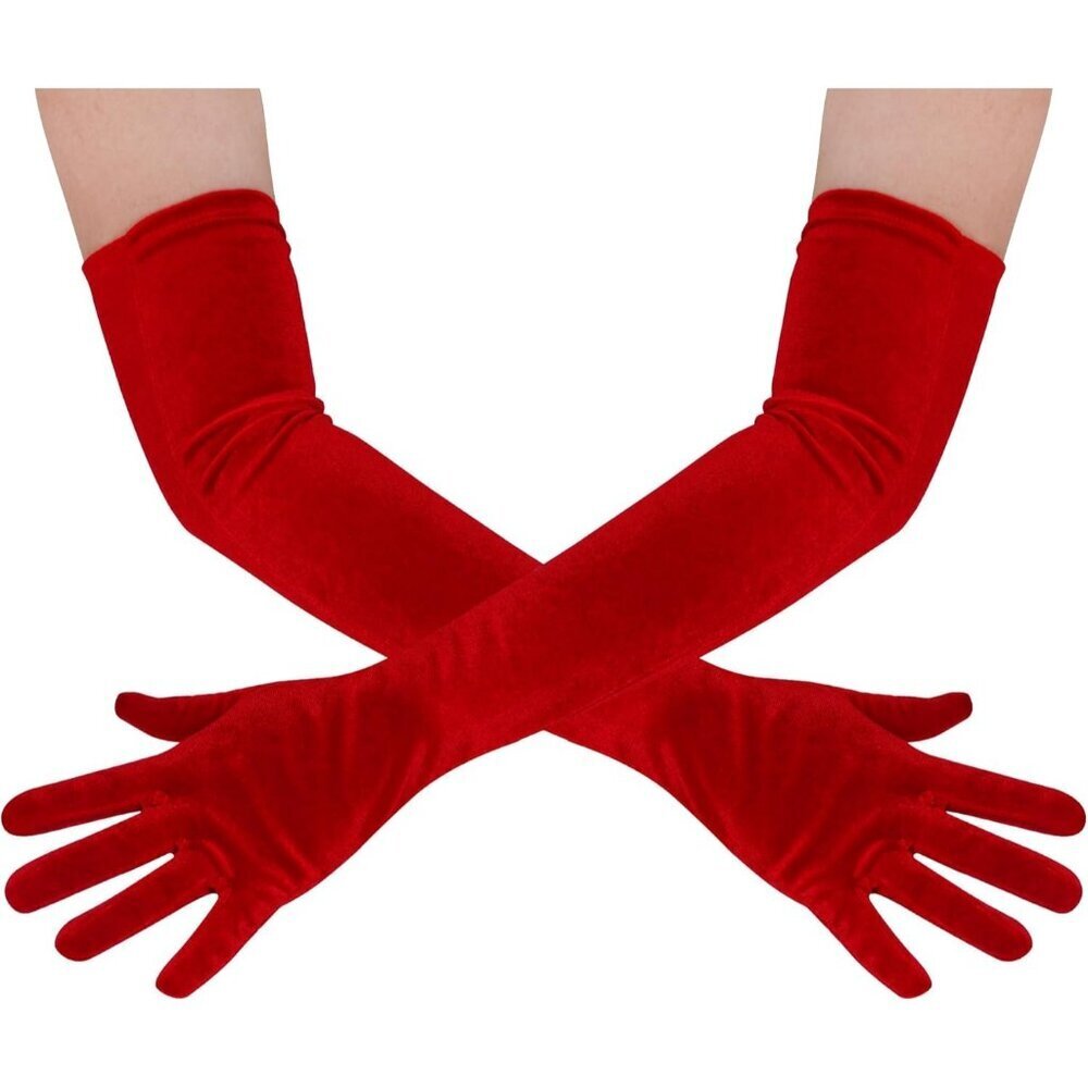 Women's Red Velvet Long Gloves Elbow Length Costume Flapper Evening Banquet